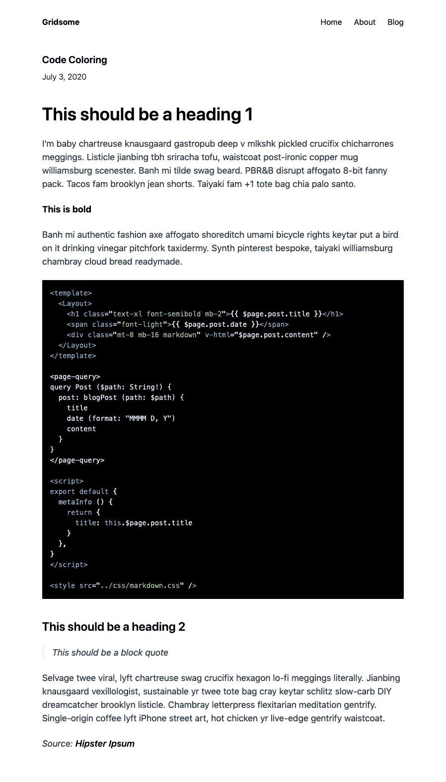 Blog post with syntax highlighting