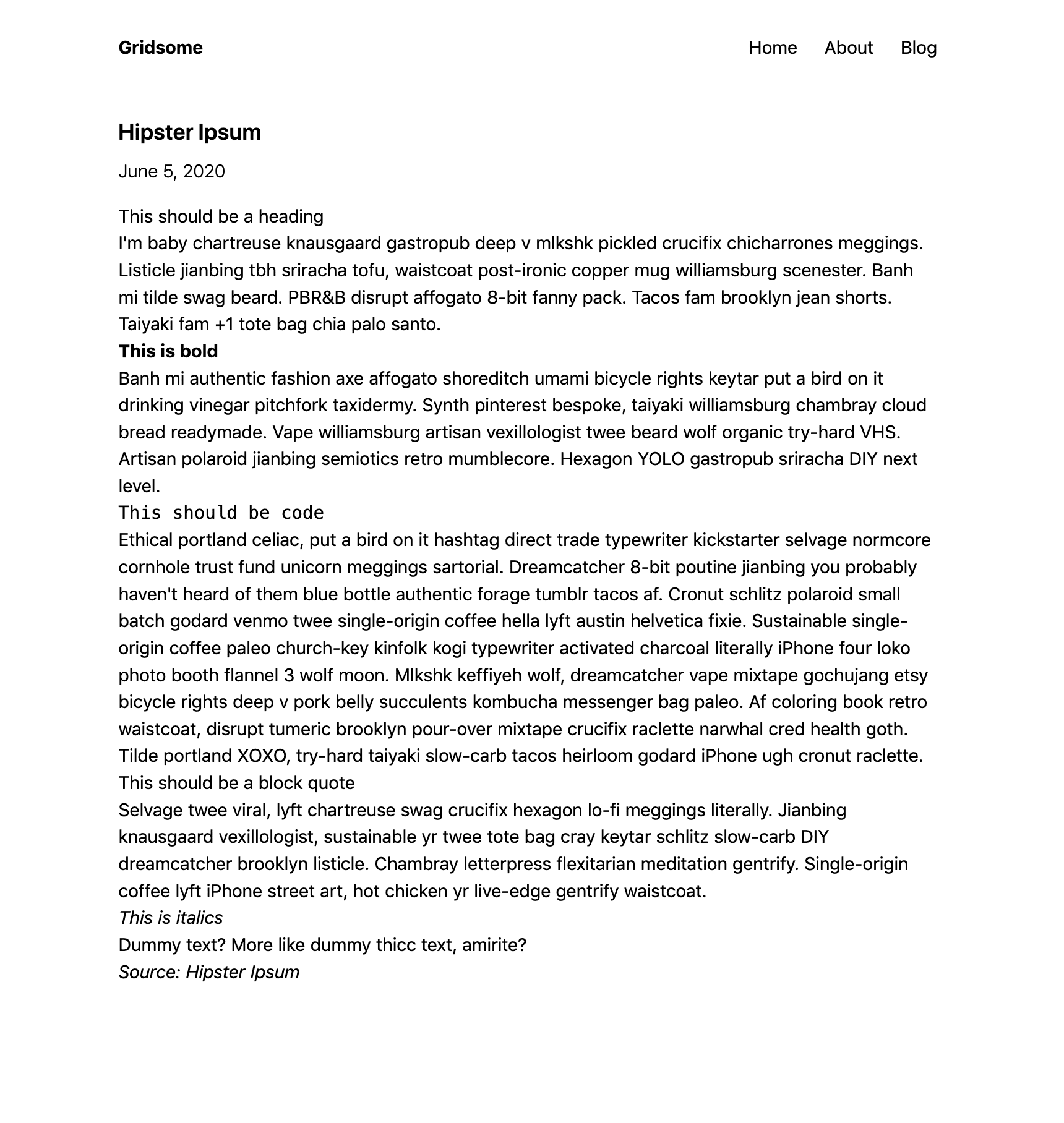 Partially styled blog post