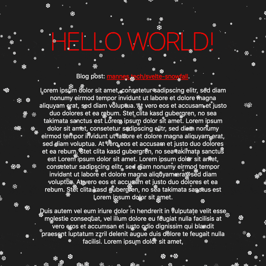 snow icons falling over a dark website